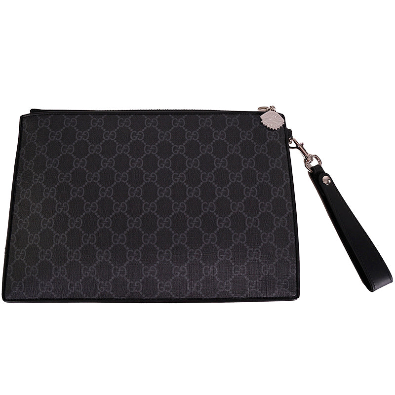 NEW $1,225 GUCCI Black NIGHT COURRIER Supreme Canvas Logo Clutch Wristlet BAG