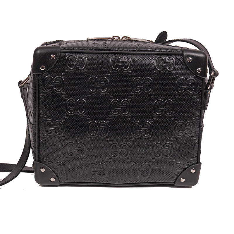 NEW $2,200 GUCCI Black GG EMBOSSED LEATHER SQUARE Perforated Crossbody BAG NWT