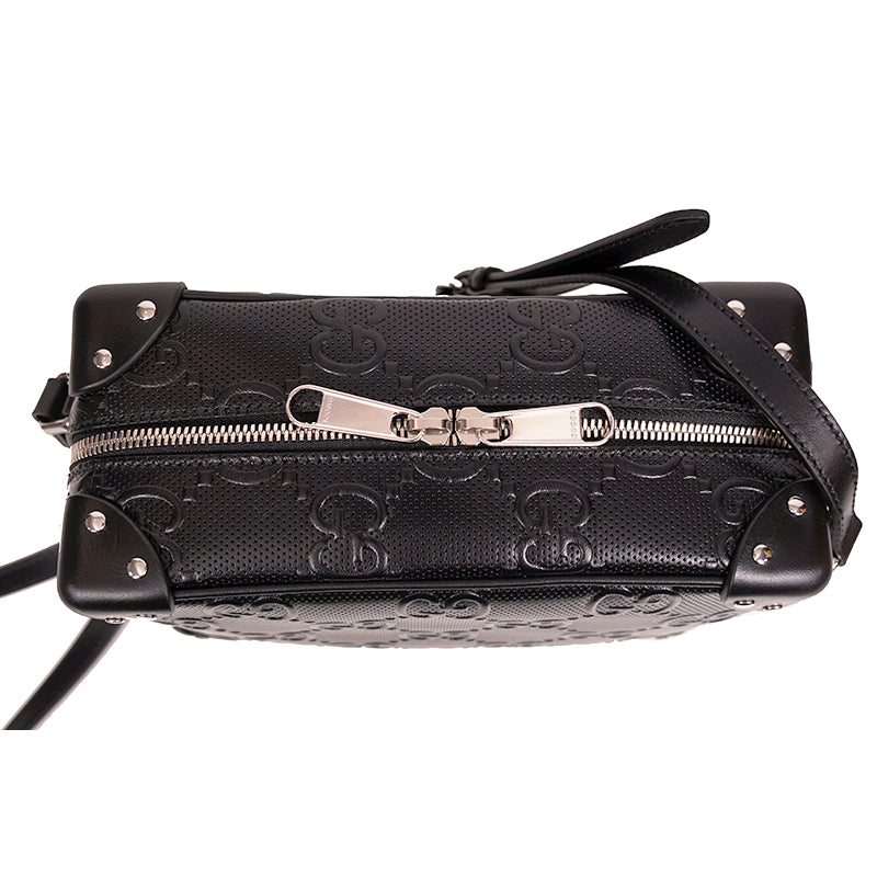 NEW $2,200 GUCCI Black GG EMBOSSED LEATHER SQUARE Perforated Crossbody BAG NWT
