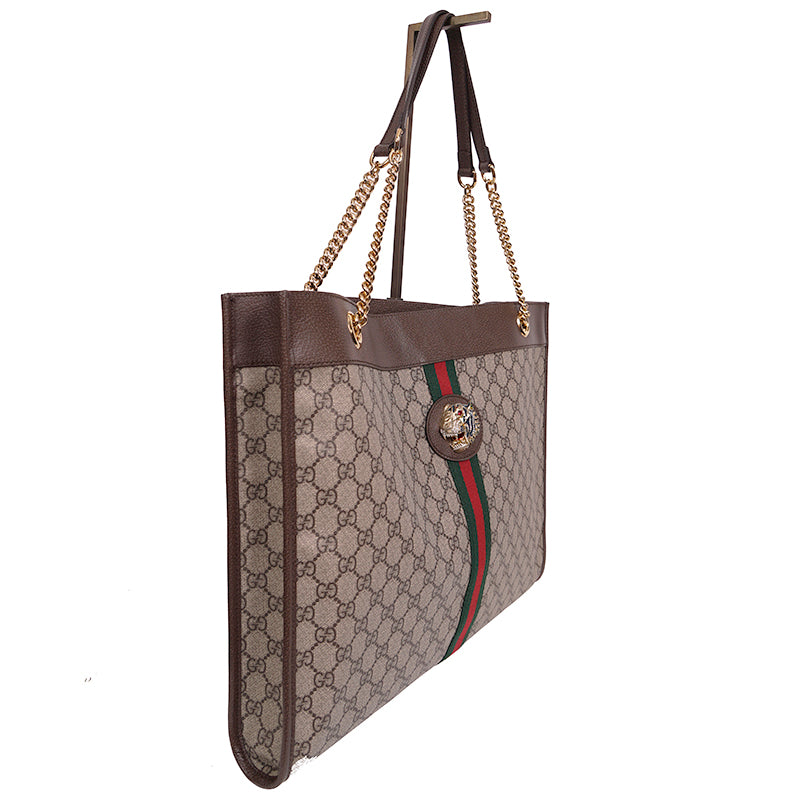 NEW $2800 GUCCI Supreme GG Canvas RAJAH TIGER Chain Strap LARGE TOTE BAG & POUCH