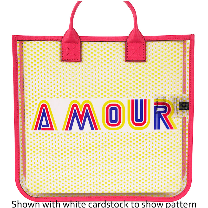 NEW GUCCI JUNIOR Clear Yellow STAR PRINT Amour Vinyl Tote BAG with Pink Leather