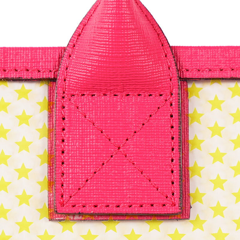 NEW GUCCI JUNIOR Clear Yellow STAR PRINT Amour Vinyl Tote BAG with Pink Leather