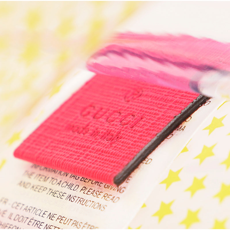 NEW GUCCI JUNIOR Clear Yellow STAR PRINT Amour Vinyl Tote BAG with Pink Leather