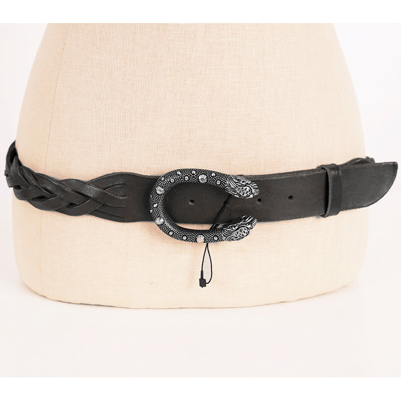 sz 110/44 NEW $550 GUCCI Men's DIONYSUS BUCKLE Black Braided RUGGED Leather BELT