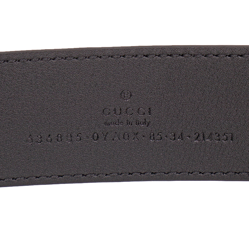 85/34 NEW $970 GUCCI Woman Black Leather GOLD GG INTERLOCKING LOGO Waist BELT