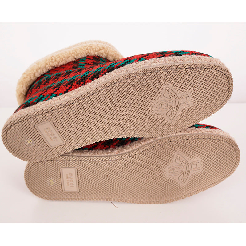 37.5 NEW $950 GUCCI Red Green HOUNDSTOOTH WOOL Gold Horsebit Ankle BOOTS