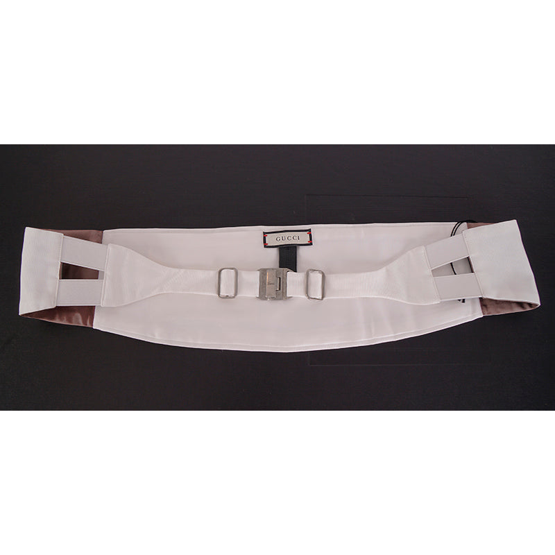 sz L/XL NEW $350 GUCCI Men's White Silk Faille Classic TUXEDO BELT CUMMERBUND