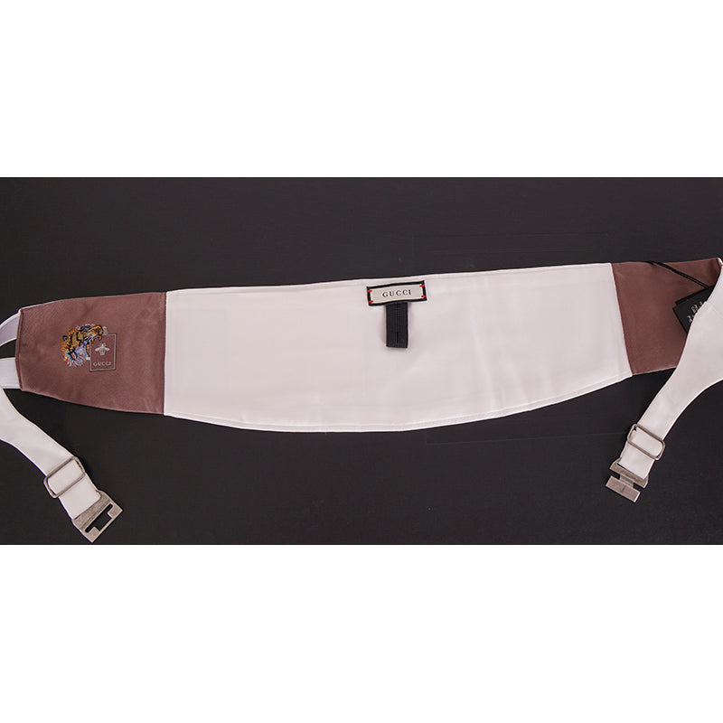 sz L/XL NEW $350 GUCCI Men's White Silk Faille Classic TUXEDO BELT CUMMERBUND