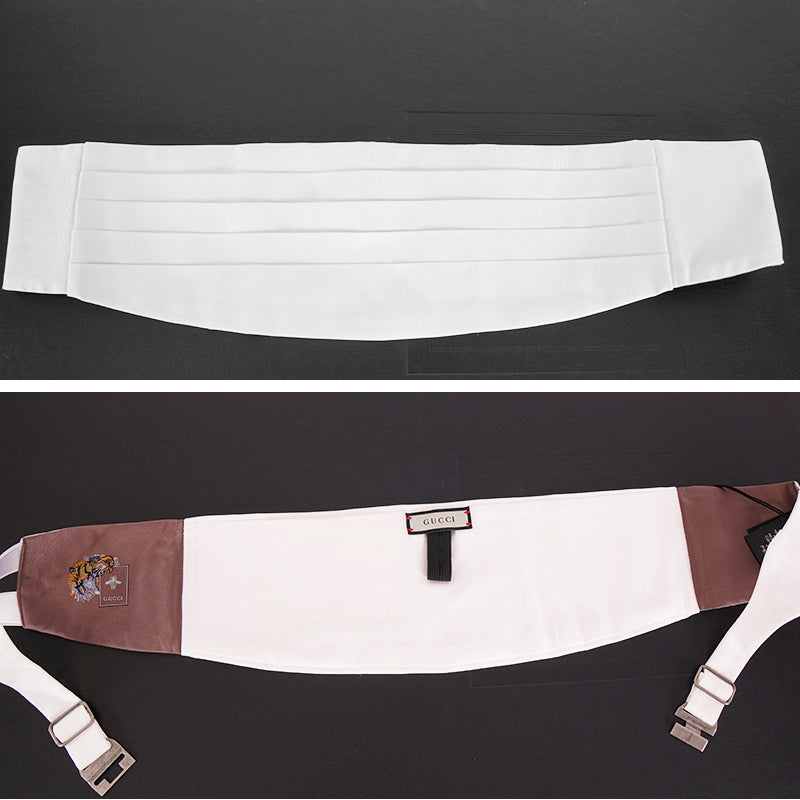 sz L/XL NEW $350 GUCCI Men's White Silk Faille Classic TUXEDO BELT CUMMERBUND