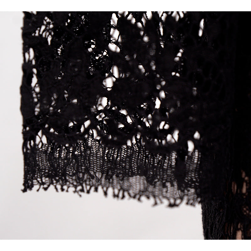sz 40 NEW $2400 GUCCI Black Sheer FLORAL LACE Long Sleeves DRESS w/ NUDE SLIP