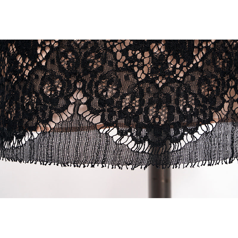 sz 40 NEW $2400 GUCCI Black Sheer FLORAL LACE Long Sleeves DRESS w/ NUDE SLIP