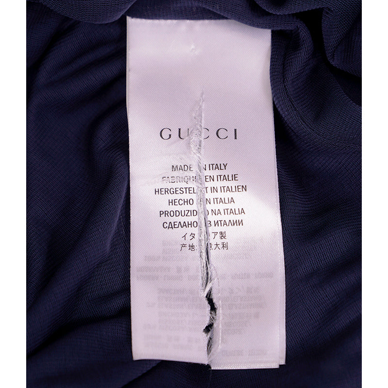 sz L US 8 NEW $2,100 GUCCI Blue Jersey TAN STITCH Crepe Viscose SLEEVELESS DRESS NWT
