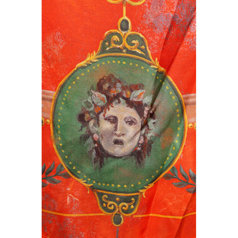 sz 36 NEW $3,200 GUCCI Orange ROMAIN TALE GREEK PRINT Silk Twill Caftan DRESS XS