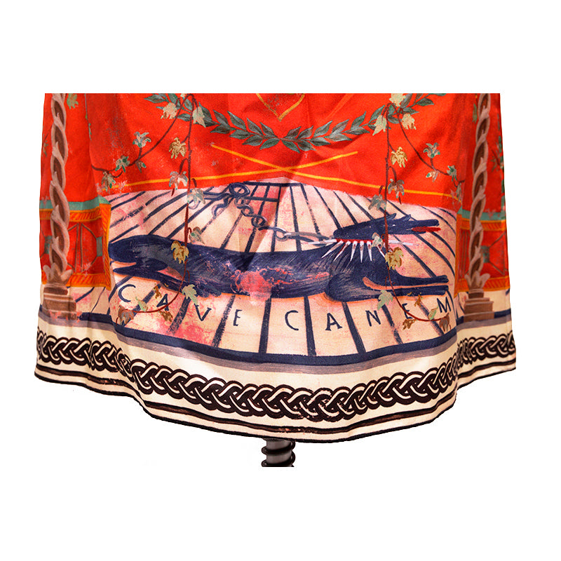 sz 36 NEW $3,200 GUCCI Orange ROMAIN TALE GREEK PRINT Silk Twill Caftan DRESS XS