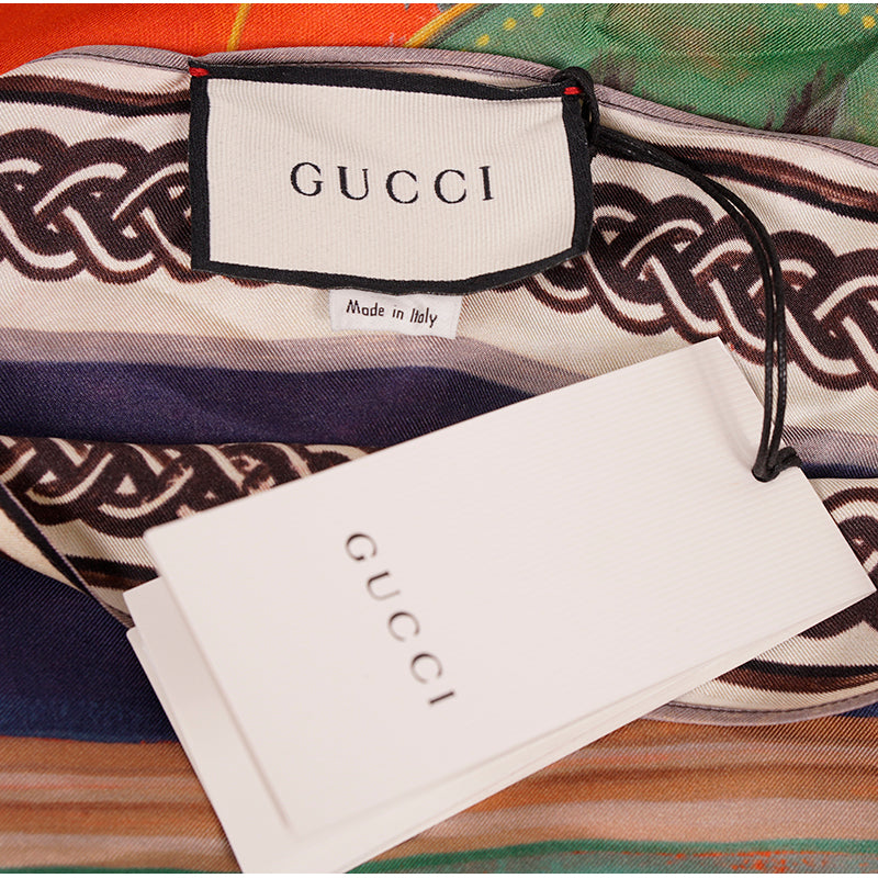 sz 36 NEW $3,200 GUCCI Orange ROMAIN TALE GREEK PRINT Silk Twill Caftan DRESS XS