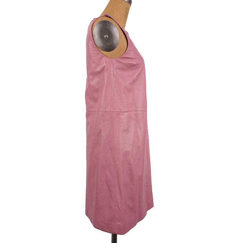 38 XS NEW $2,700 GUCCI Peony Blush Pink LEATHER Mod Retro Straight SHIFT DRESS