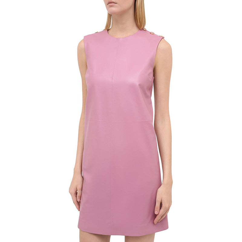 38 XS NEW $2,700 GUCCI Peony Blush Pink LEATHER Mod Retro Straight SHIFT DRESS