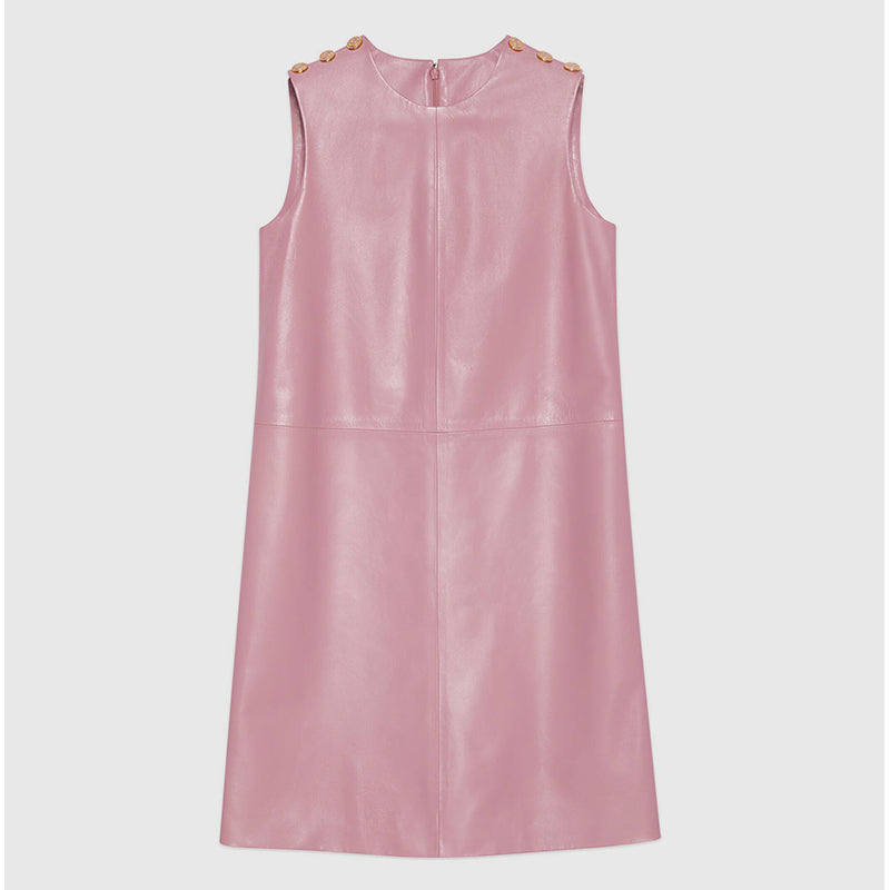 38 XS NEW $2,700 GUCCI Peony Blush Pink LEATHER Mod Retro Straight SHIFT DRESS