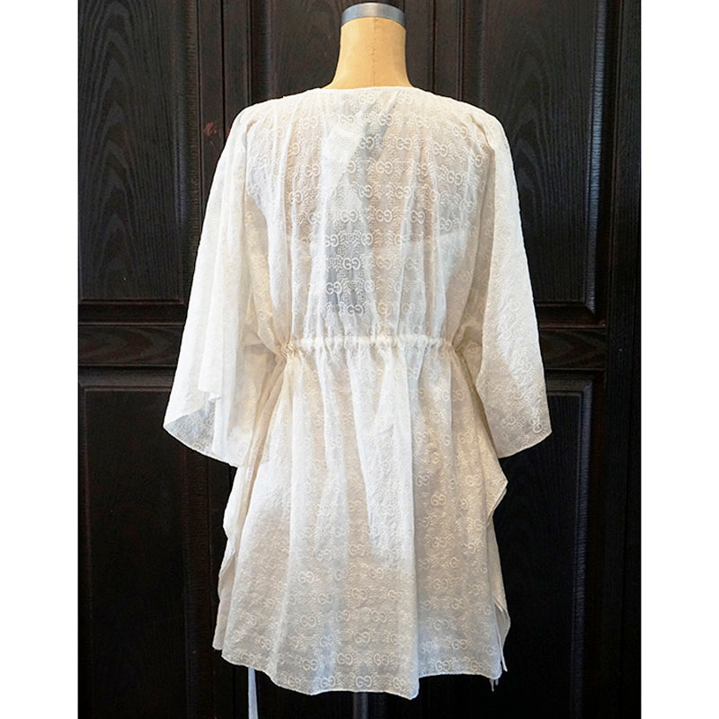 sz 40 NEW $3,300 GUCCI Ivory GG & FLOWER EMBROIDERED Short Summer DRESS & SLIP