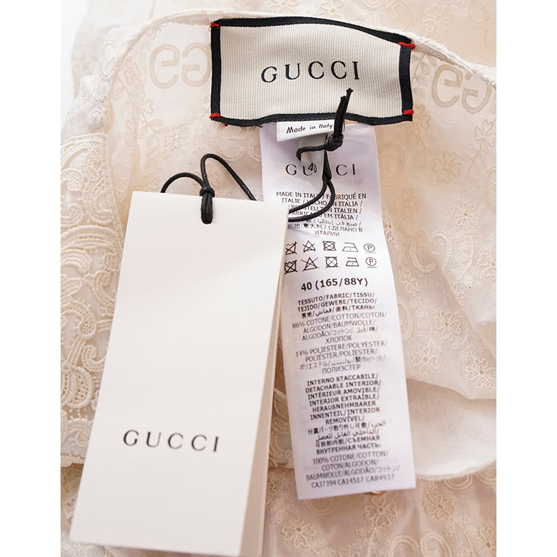 sz 40 NEW $3,300 GUCCI Ivory GG & FLOWER EMBROIDERED Short Summer DRESS & SLIP