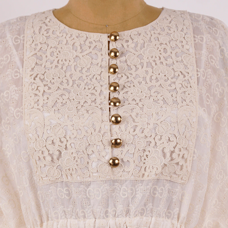 sz 40 NEW $3,300 GUCCI Ivory GG & FLOWER EMBROIDERED Short Summer DRESS & SLIP
