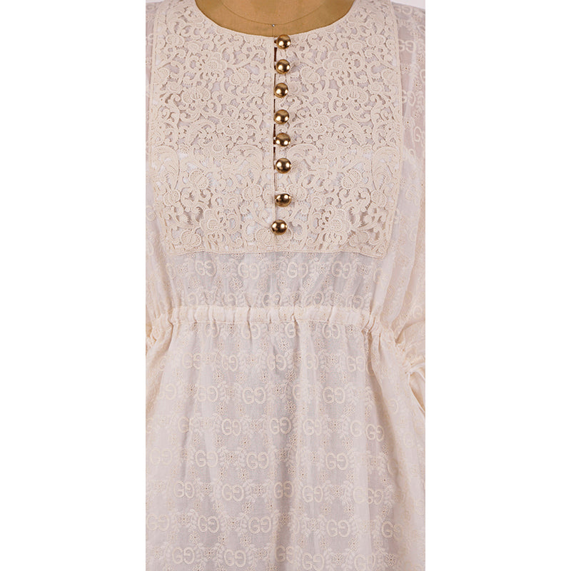 sz 40 NEW $3,300 GUCCI Ivory GG & FLOWER EMBROIDERED Short Summer DRESS & SLIP