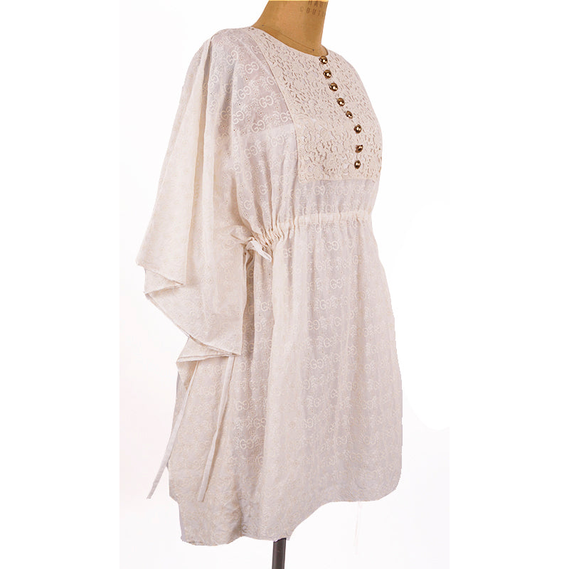 sz 40 NEW $3,300 GUCCI Ivory GG & FLOWER EMBROIDERED Short Summer DRESS & SLIP