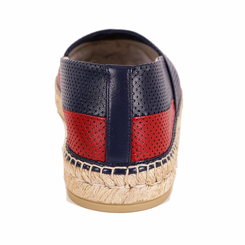 8.5G US 9 NEW $615 GUCCI Men's Blue Red PERFORATED LEATHER Flats ESPADRILLES NIB