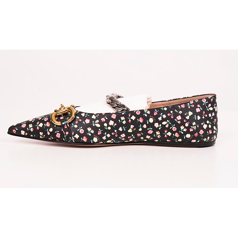 38.5 NEW $890 GUCCI X LIBERTY COLLECTION Blue FLORAL BIRD PRINT Horsebit FLATS