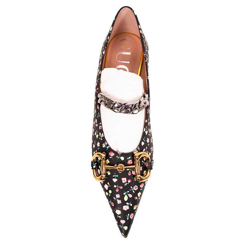 38.5 NEW $890 GUCCI X LIBERTY COLLECTION Blue FLORAL BIRD PRINT Horsebit FLATS