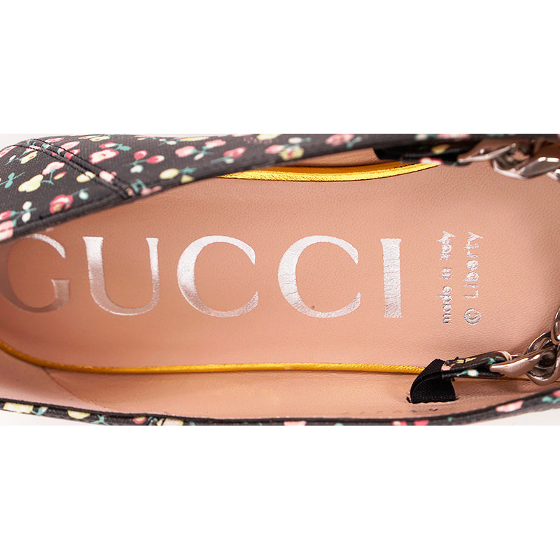38.5 NEW $890 GUCCI X LIBERTY COLLECTION Blue FLORAL BIRD PRINT Horsebit FLATS
