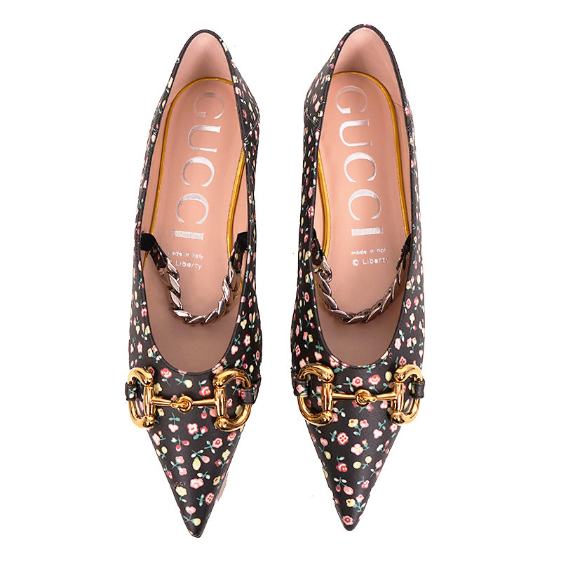 38.5 NEW $890 GUCCI X LIBERTY COLLECTION Blue FLORAL BIRD PRINT Horsebit FLATS