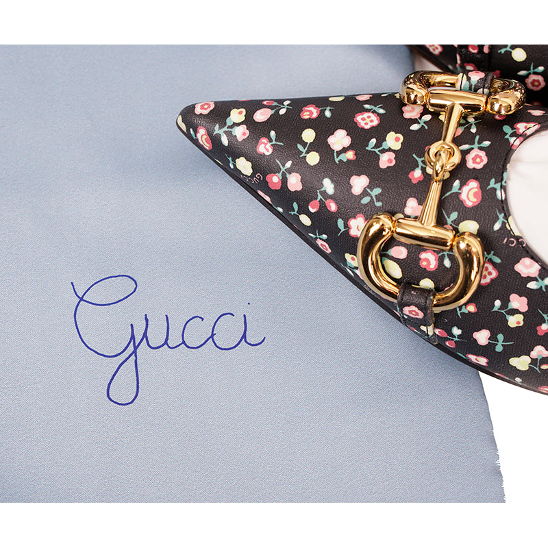 38.5 NEW $890 GUCCI X LIBERTY COLLECTION Blue FLORAL BIRD PRINT Horsebit FLATS