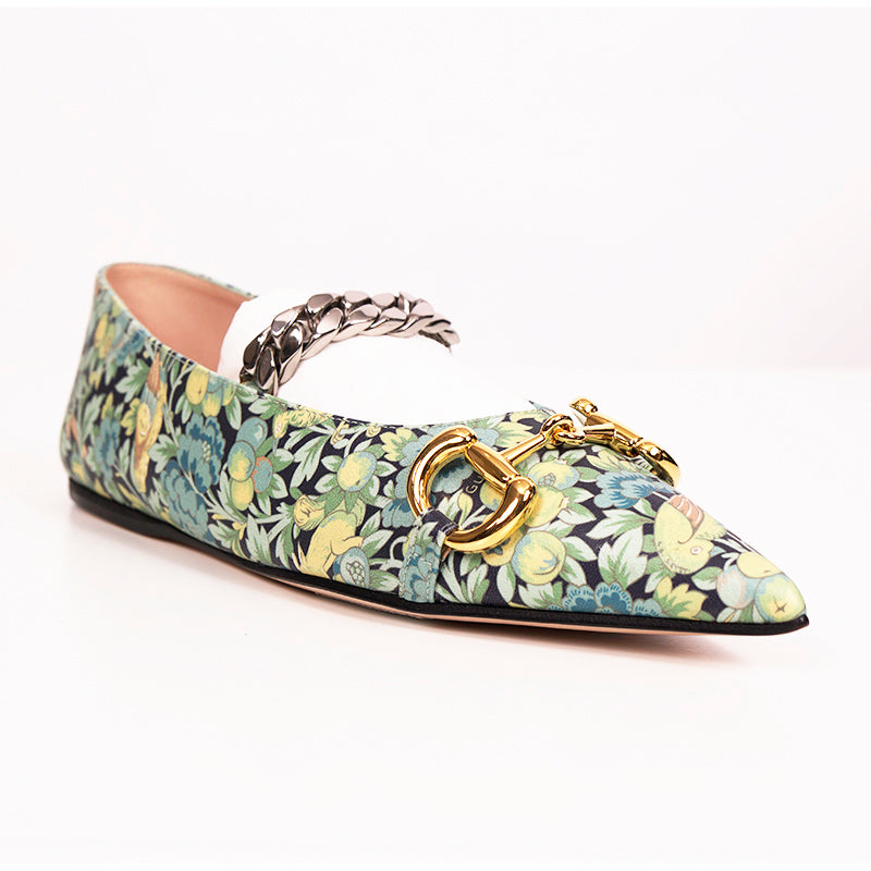 37 NEW $890 GUCCI X LIBERTY COLLECTION Blue FLORAL BIRD PRINT Horsebit FLATS NIB
