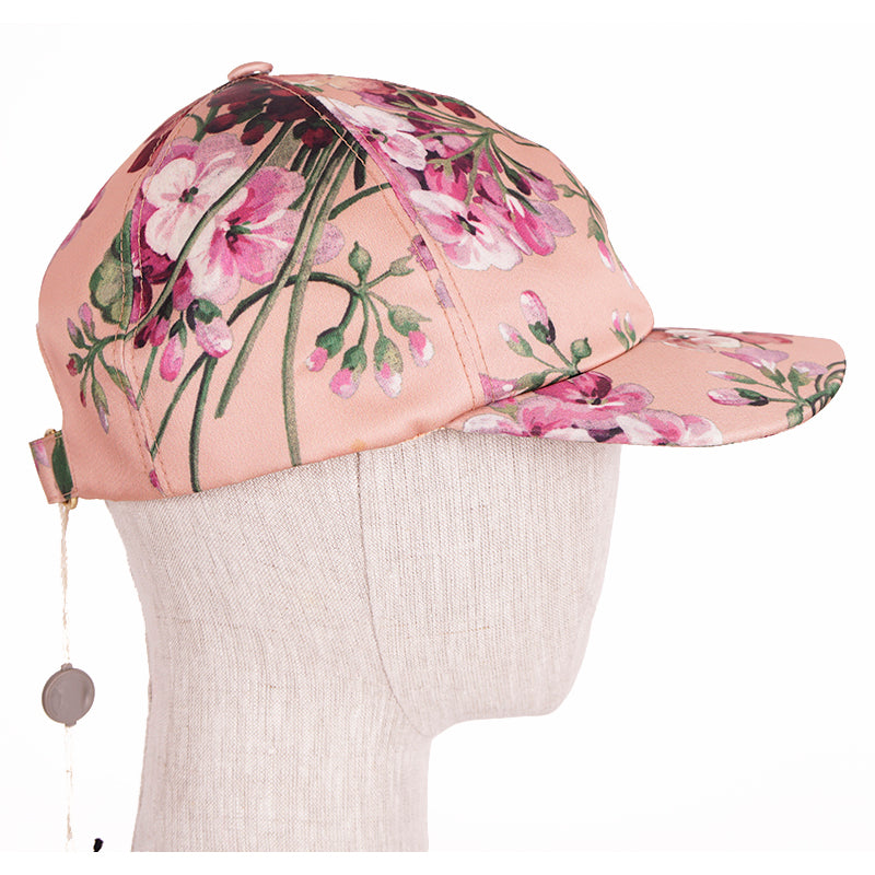 sz S NEW $650 GUCCI Woman's Pink Silk FLORAL BLOOMS Adjustable Baseball CAP HAT