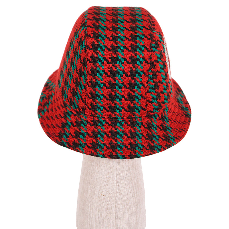 sz M NEW $790 GUCCI Red & Green WOOL HOUNDSTOOTH Large GG Logo Fedora Bucket HAT