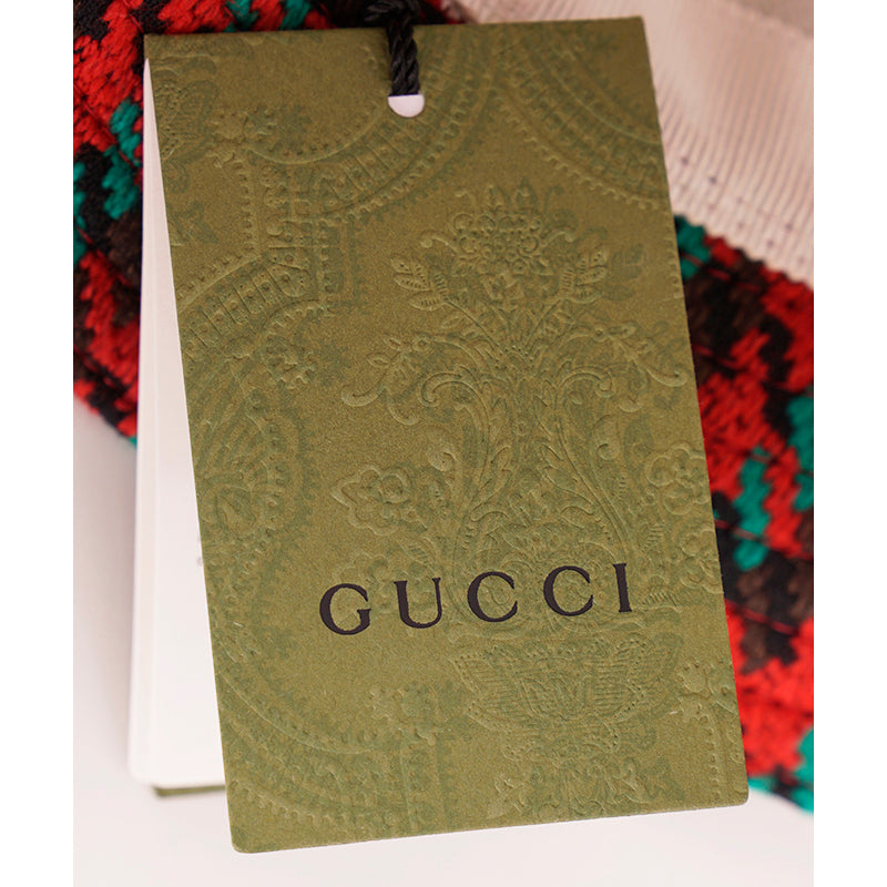 sz M NEW $790 GUCCI Red & Green WOOL HOUNDSTOOTH Large GG Logo Fedora Bucket HAT