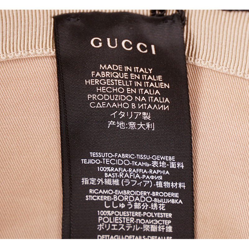 L NEW $750 GUCCI Natural Raffia Straw Black Embroidered GG Logo FEDORA HAT NIB