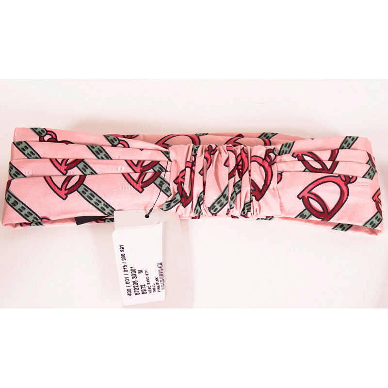 M NEW $450 GUCCI Pink Equestrian STIRRUPS LOGO PRINT Classic SILK TWILL HEADBAND