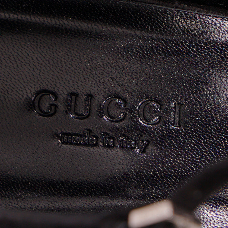 38 NEW $950 GUCCI Black SILVER PYTHON Black Suede BROGUE MARY JANE 4" HEELS