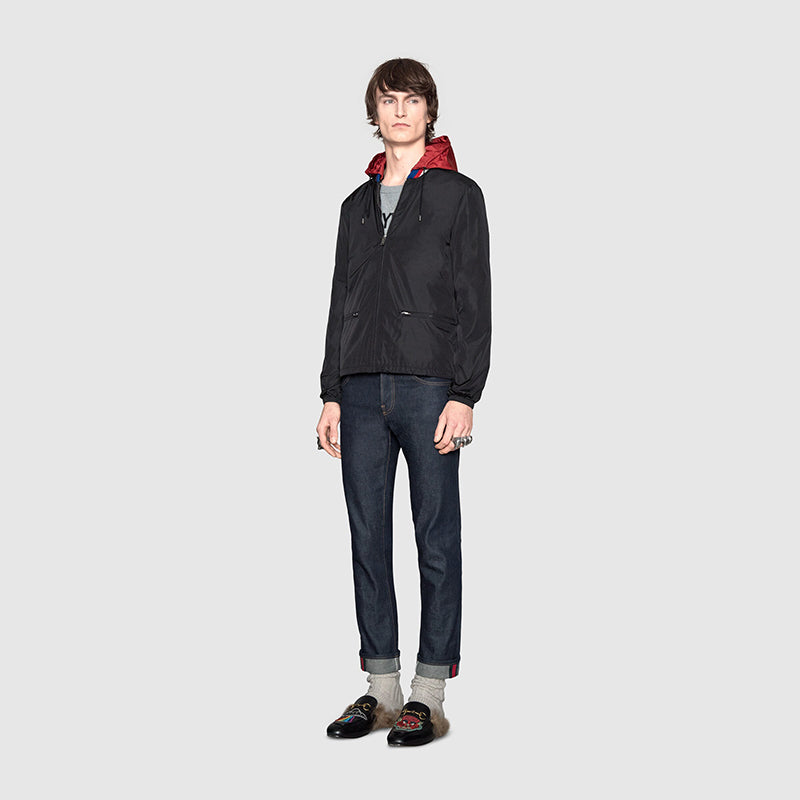 sz 52 NEW $1500 GUCCI Men's Black VINTAGE 80'S GG LOGO Nylon WINDBREAKER JACKET