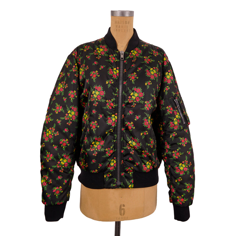 sz 40 $2800 GUCCI RUNWAY Black BOUQUETS FLORAL PRINT Nylon Spring BOMBER JACKET