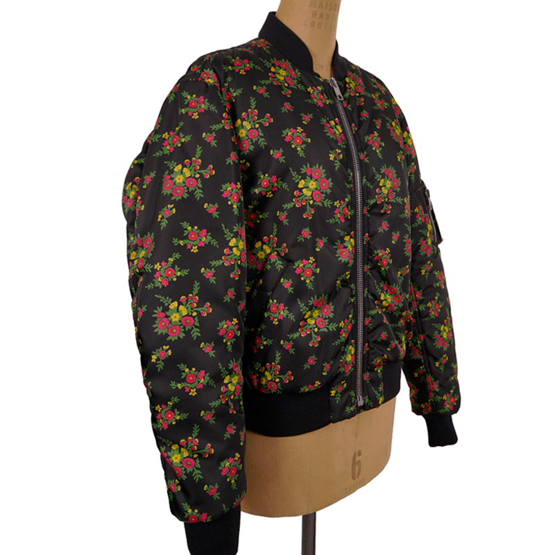 sz 40 $2800 GUCCI RUNWAY Black BOUQUETS FLORAL PRINT Nylon Spring BOMBER JACKET