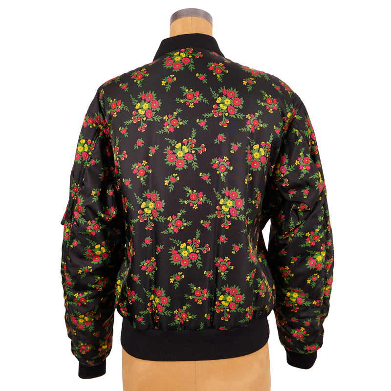 sz 40 $2800 GUCCI RUNWAY Black BOUQUETS FLORAL PRINT Nylon Spring BOMBER JACKET