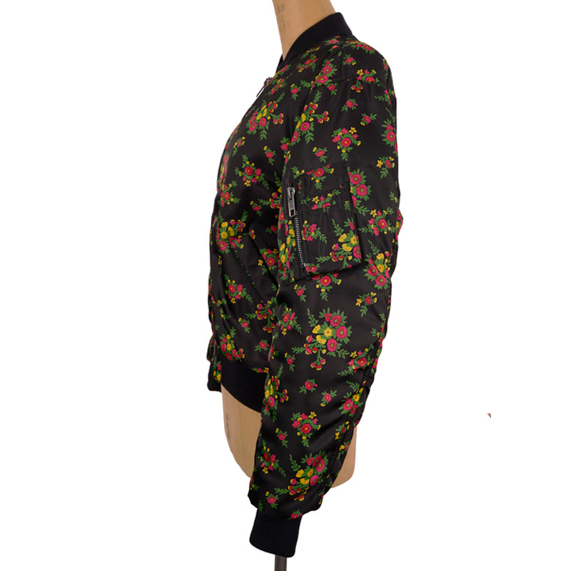 sz 40 $2800 GUCCI RUNWAY Black BOUQUETS FLORAL PRINT Nylon Spring BOMBER JACKET