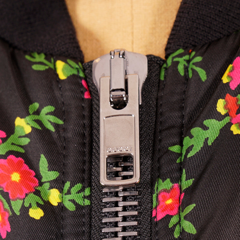 sz 40 $2800 GUCCI RUNWAY Black BOUQUETS FLORAL PRINT Nylon Spring BOMBER JACKET