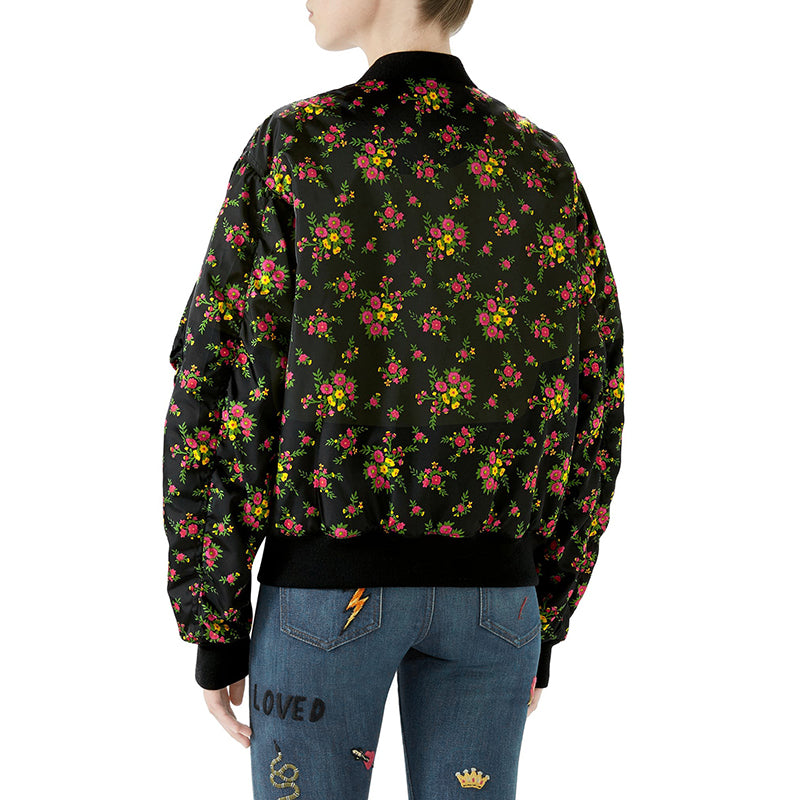 sz 40 $2800 GUCCI RUNWAY Black BOUQUETS FLORAL PRINT Nylon Spring BOMBER JACKET