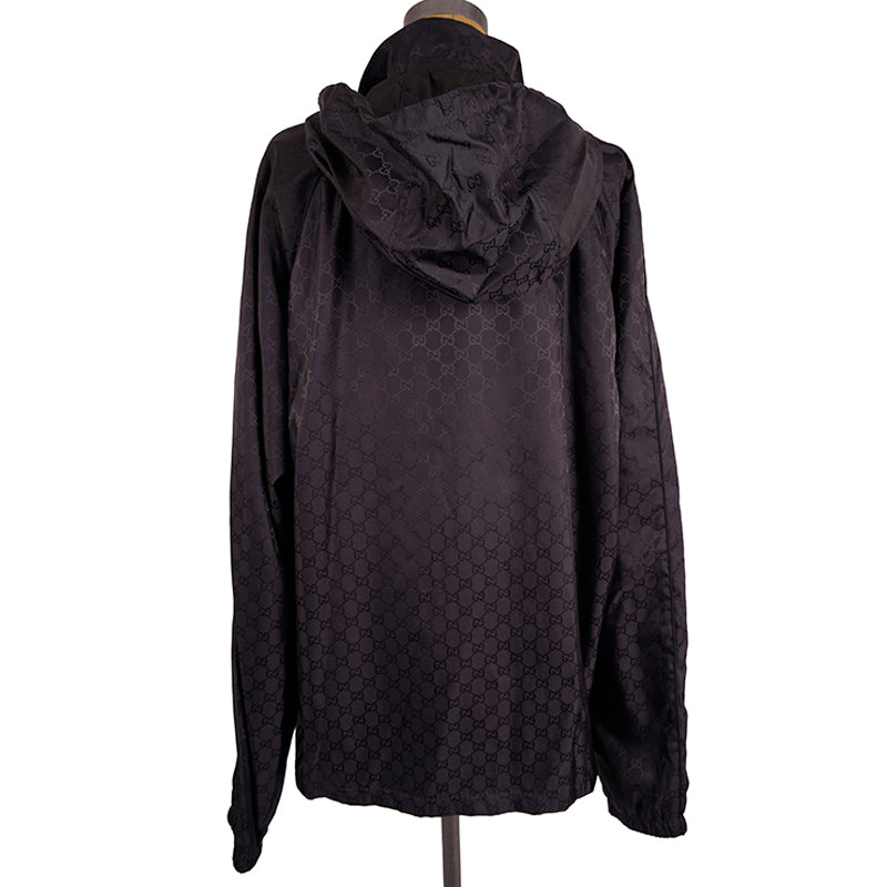 sz 54 NEW $1900 GUCCI Men's Black GG Jacquard WINDBREAKER JACKET Detachable HOO
