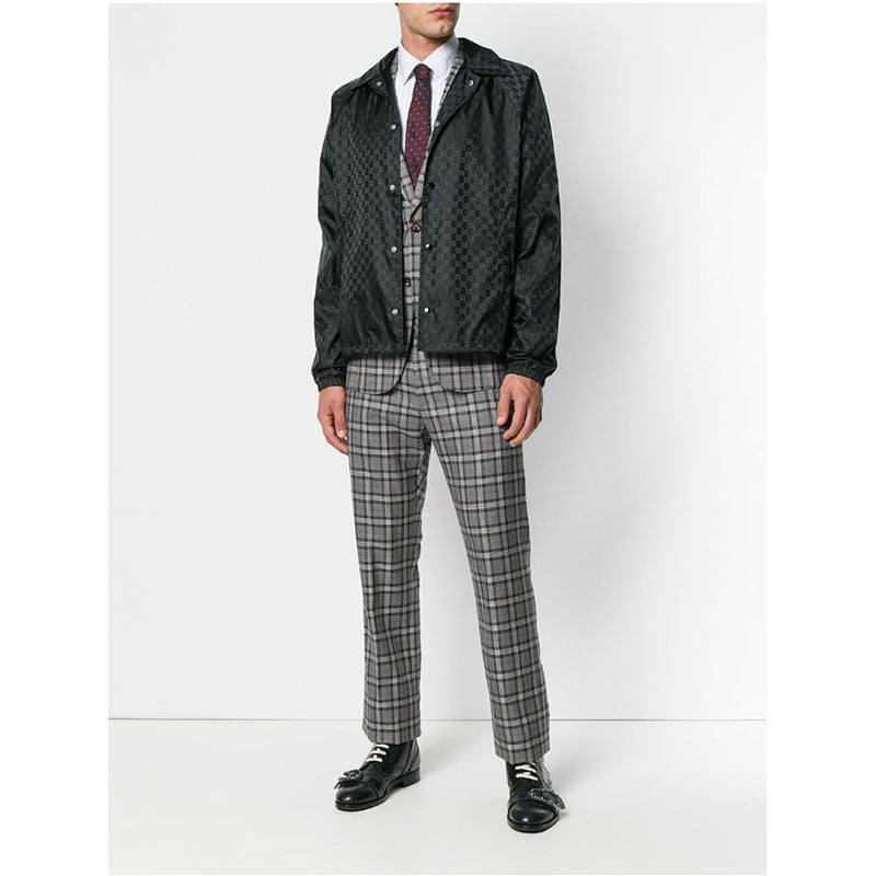 sz 54 NEW $1900 GUCCI Men's Black GG Jacquard WINDBREAKER JACKET Detachable HOO