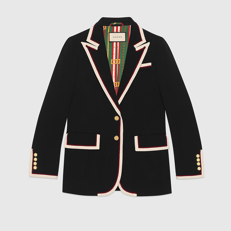 38 NEW $2,700 GUCCI Runway Black Cady BLAZER JACKET - Archival GG LOGO LINING